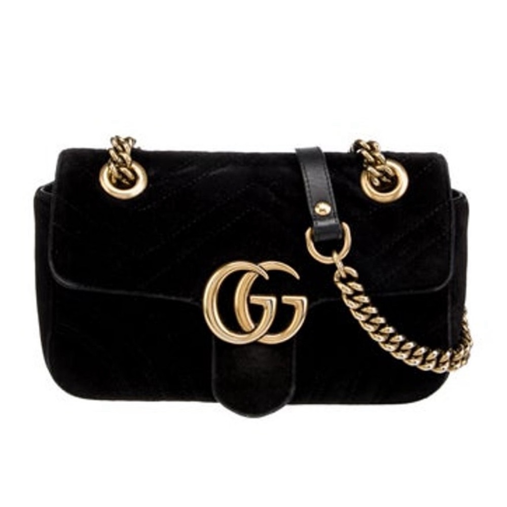 Gucci Marmont Matelasse Mini Shoulder Bag 
Black Velvet
Double G Logo
Gold-Tone